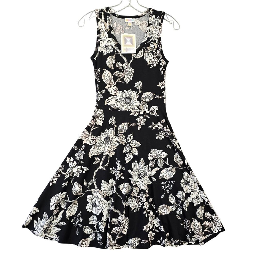 Lularoe Nicki Black Floral Dress NEW Stretch Sleeveless Midi Women's XXS Juniors